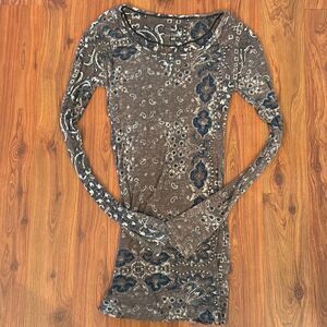 We The Free Brown and Navy Paisley Long Sleeve Top